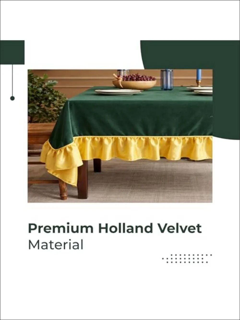 Green Velvet Tablecloth 60x120 Gold Ruffle Farmhouse Dining